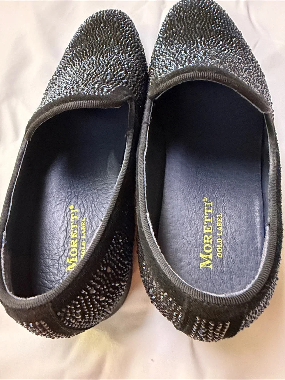 Black Crystal-Studded Slip-On Loafers for Men